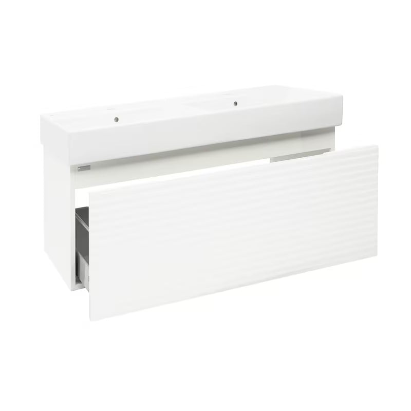 Viseča kopalniška omarica Naturel Savona s keramičkim dvostrukim umivaonikom u bijelom sjaju