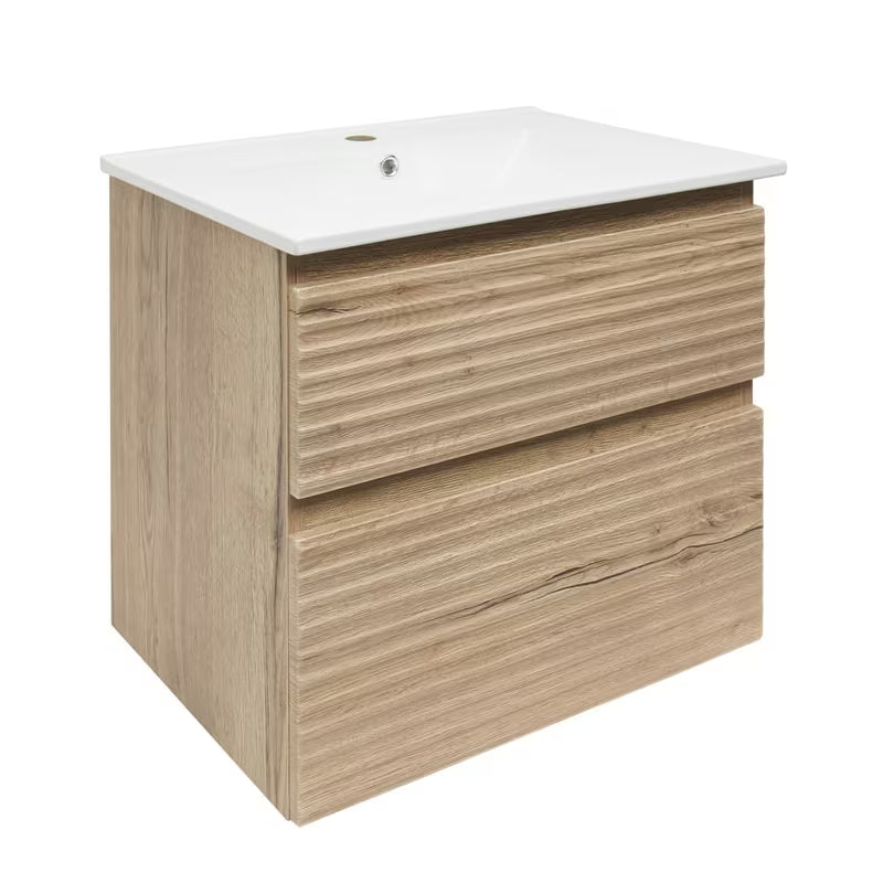 Viseča kopalniška omarica s keramičkim umivaonikom Naturel Savona u dekoru hrasta halifax mat