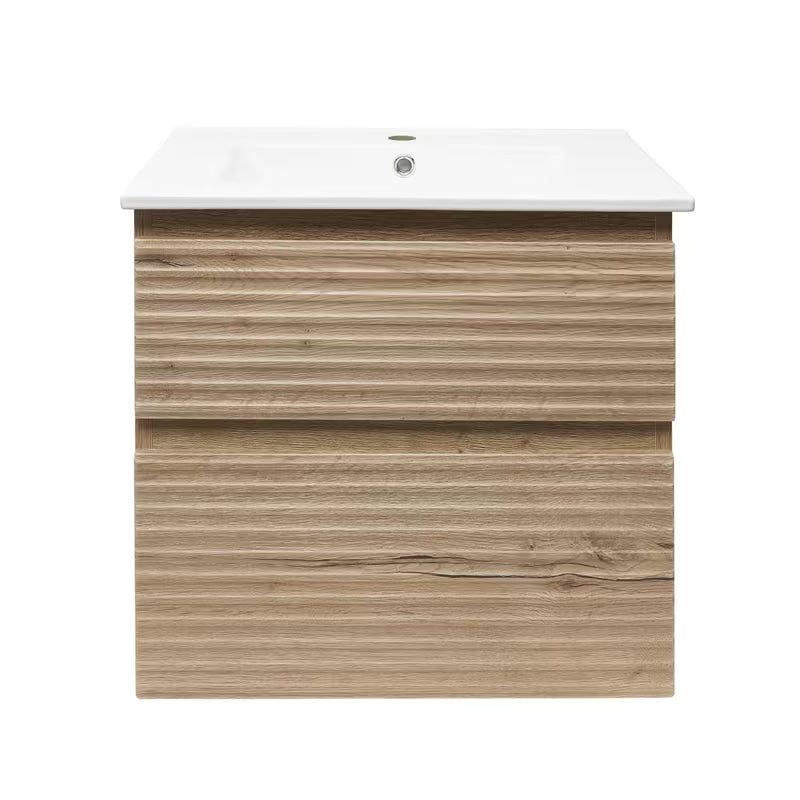 Viseča kopalniška omarica s keramičkim umivaonikom Naturel Savona u dekoru hrasta halifax mat