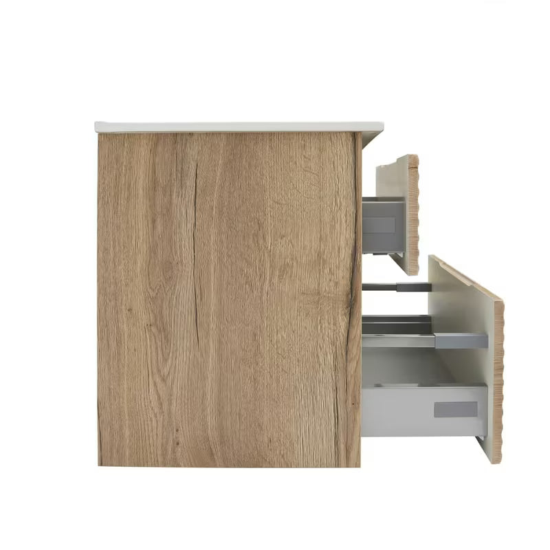 Viseča kopalniška omarica s keramičkim umivaonikom Naturel Savona u dekoru hrasta halifax mat