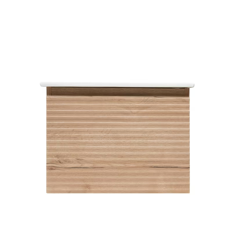 Viseča kopalniška omarica s keramičkim umivaonikom Naturel Savona u dekoru hrasta halifax mat