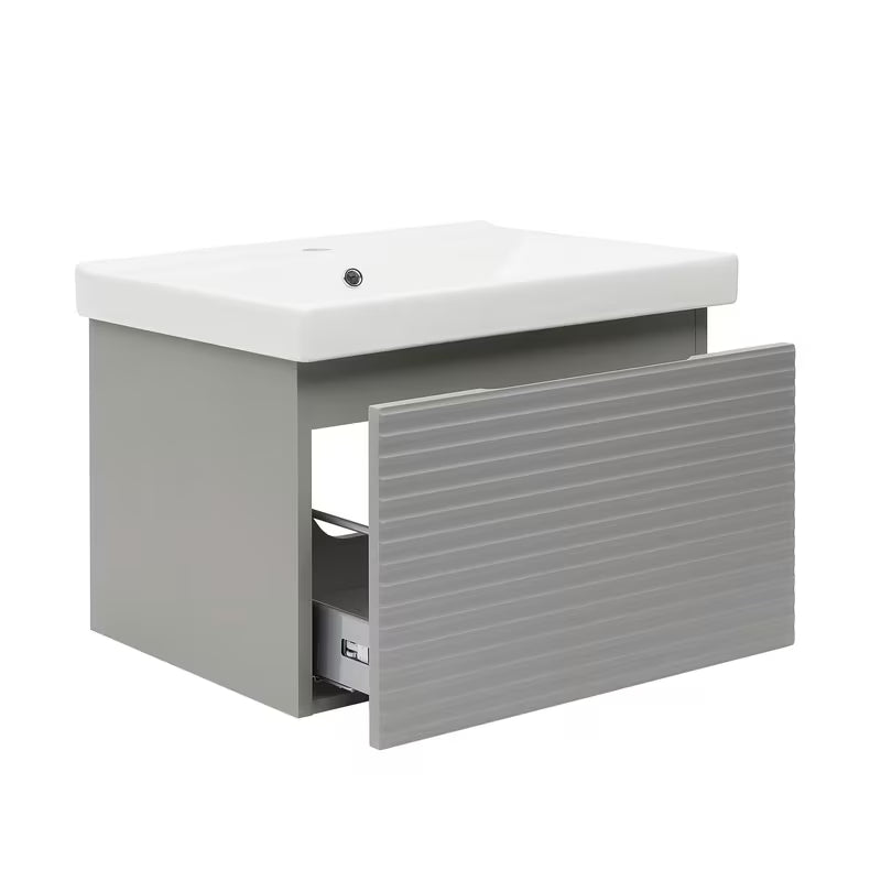 Viseča kopalniška omarica Naturel Savona s keramičkim umivaonikom u mat sivoj boji