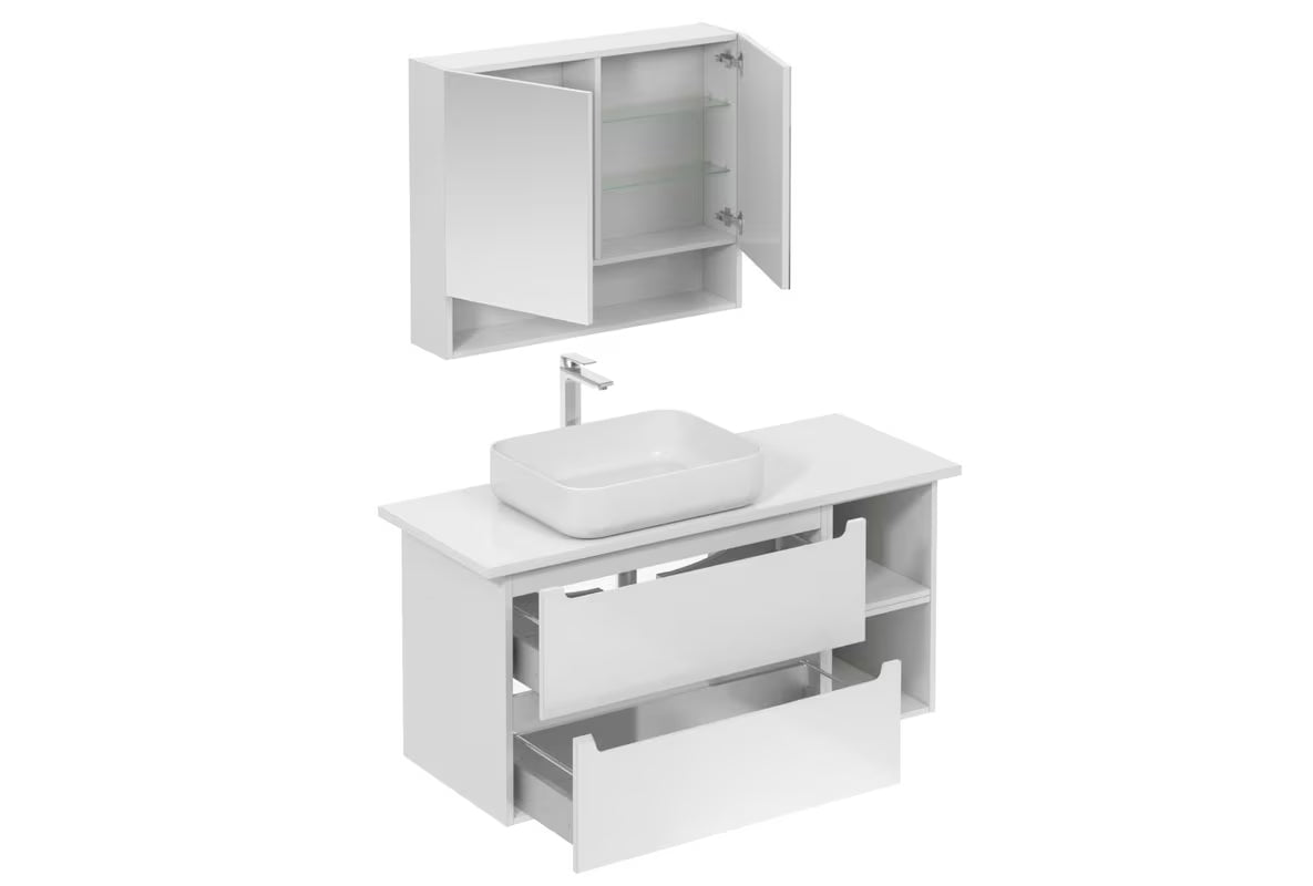 Koupalniški sestav Naturel Stilla u bijelom sjaju z umivalnikom na pult i prostorom za odlaganje