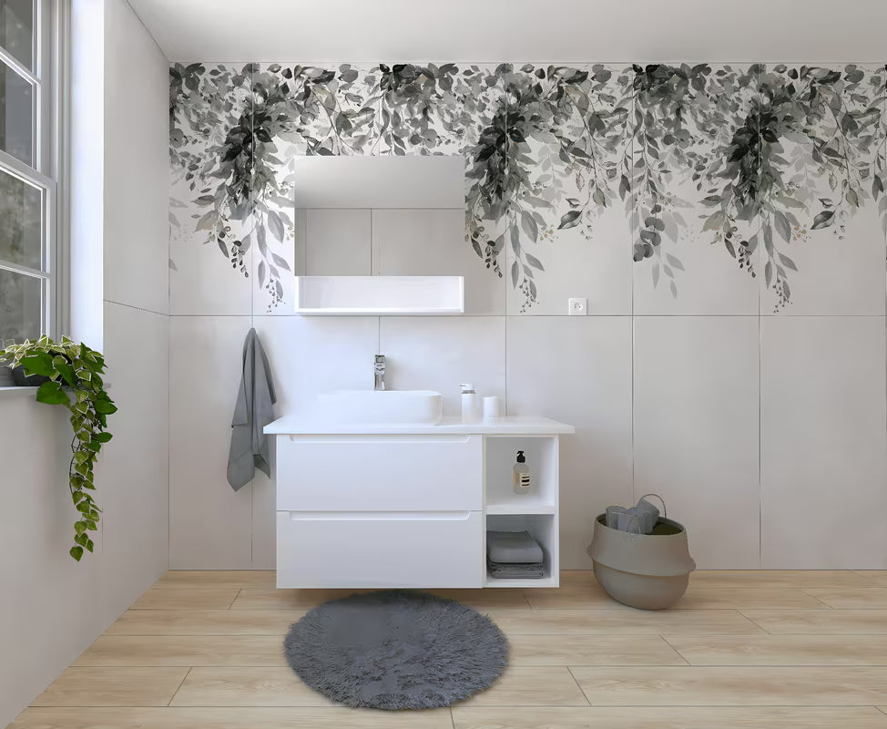 Koupalniški sestav Naturel Stilla u bijelom sjaju z umivalnikom na pult i prostorom za odlaganje