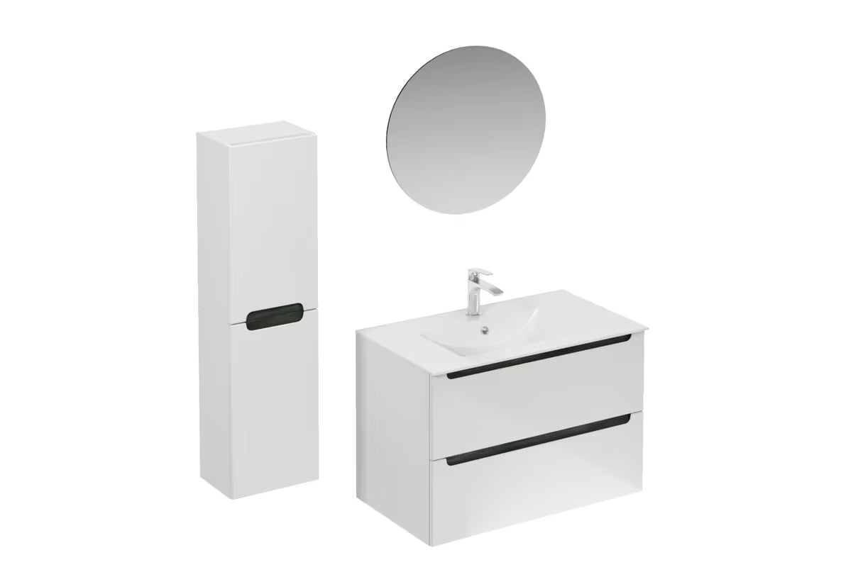 Koupalniški sestav Naturel Stilla u bijelom sjaju z umivalnikom i ogledalom z LED osvetlitvijo