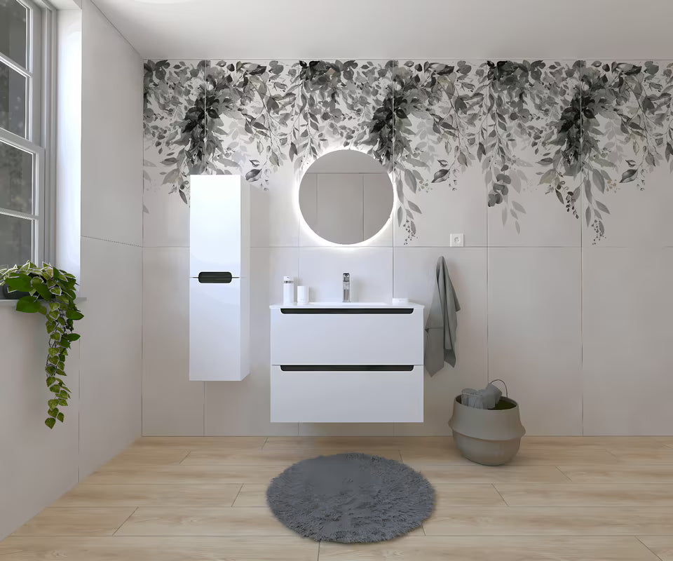 Koupalniški sestav Naturel Stilla u bijelom sjaju z umivalnikom i ogledalom z LED osvetlitvijo