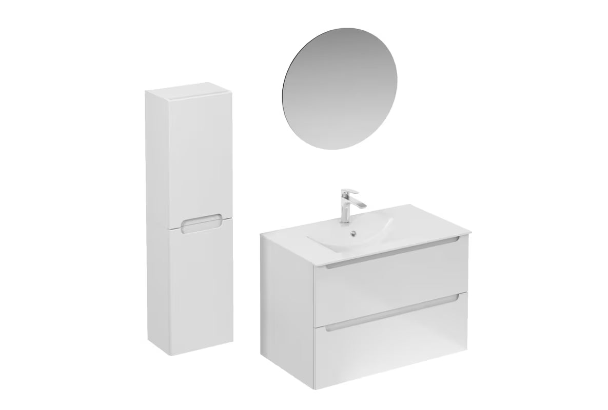 Koupalniški sestav Naturel Stilla u bijelom sjaju z umivalnikom i ogledalom z LED osvetlitvijo