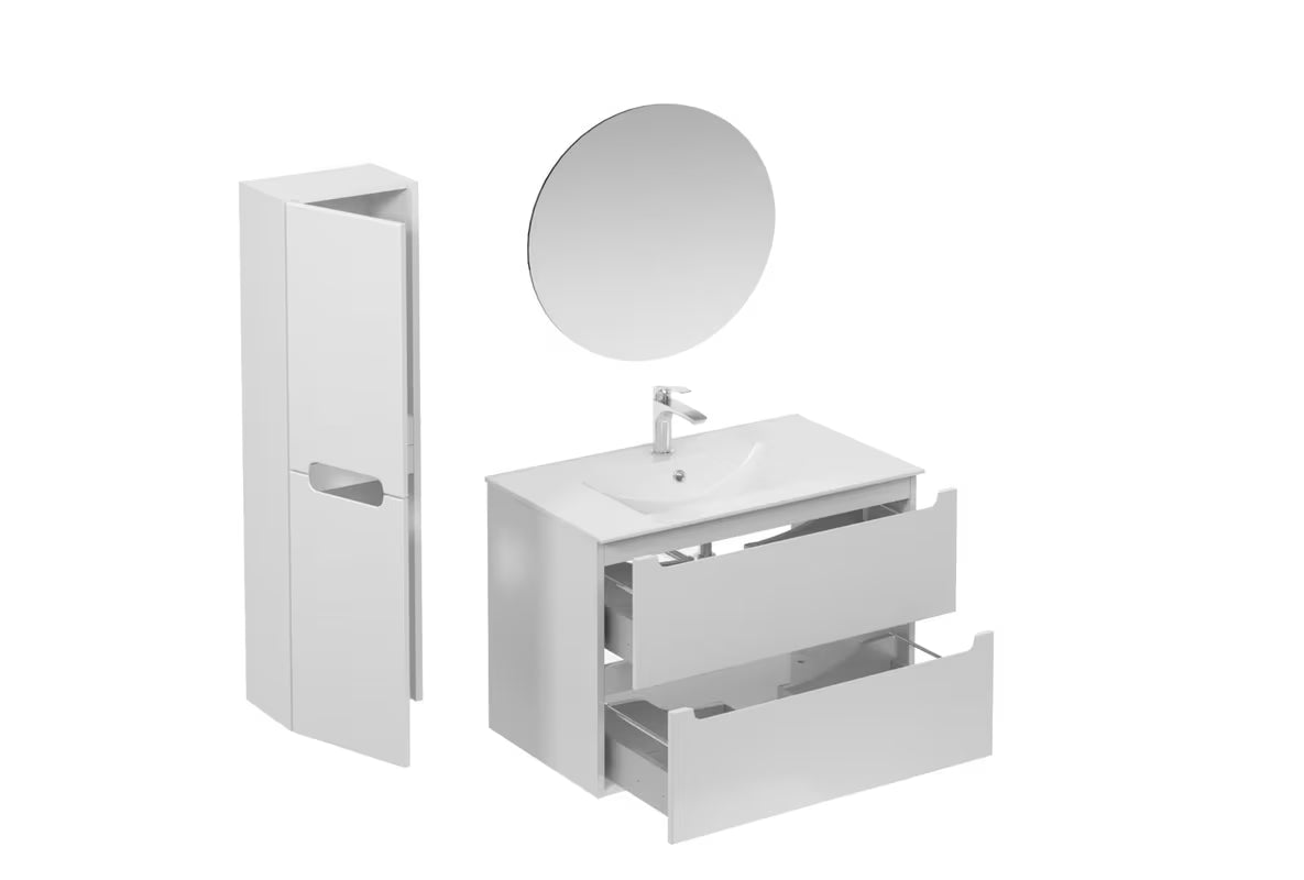 Koupalniški sestav Naturel Stilla u bijelom sjaju z umivalnikom i ogledalom z LED osvetlitvijo