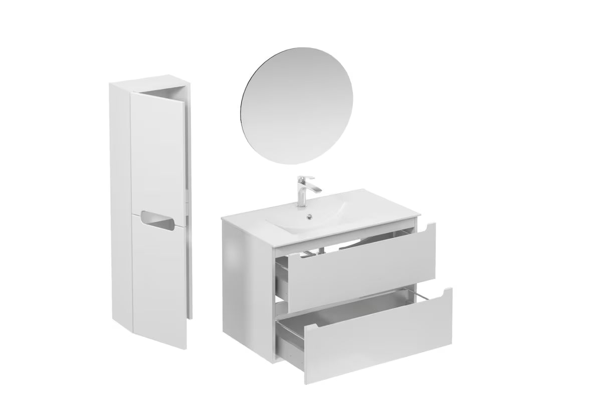 Koupalniški sestav Naturel Stilla u bijelom sjaju z umivalnikom i ogledalom z LED osvetlitvijo