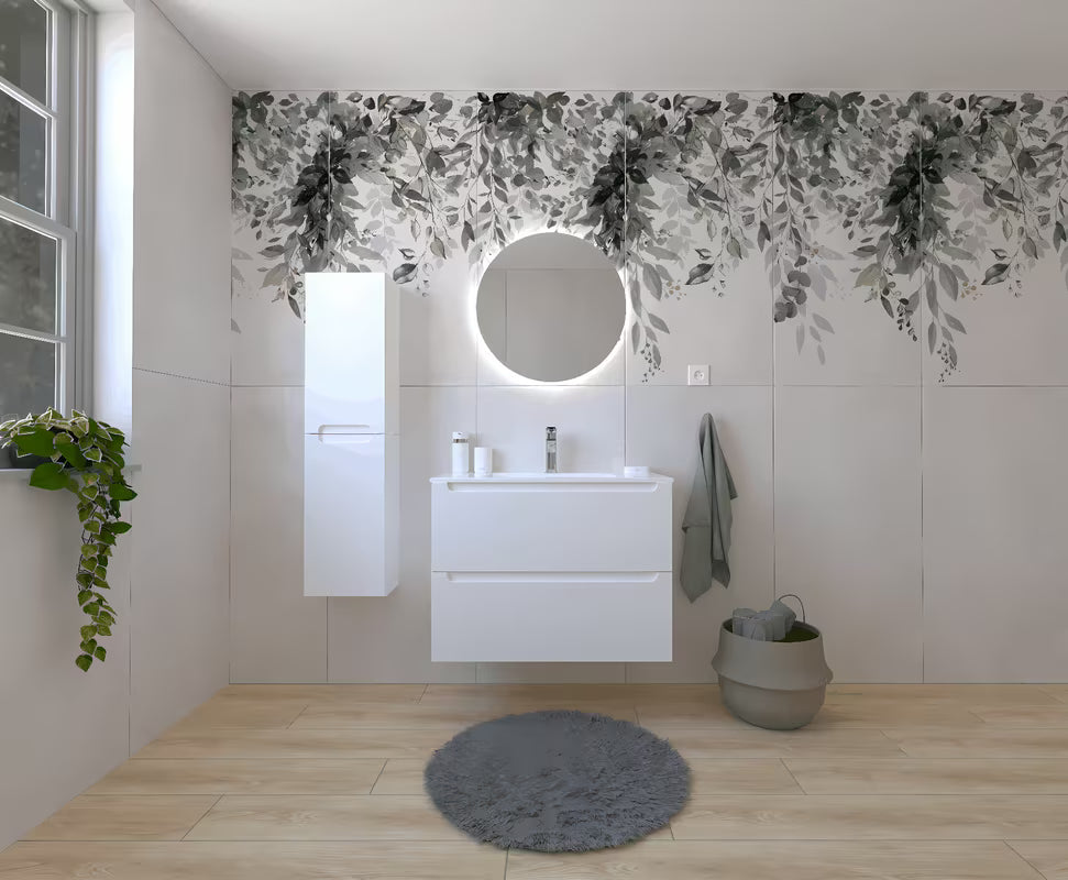 Koupalniški sestav Naturel Stilla u bijelom sjaju z umivalnikom i ogledalom z LED osvetlitvijo