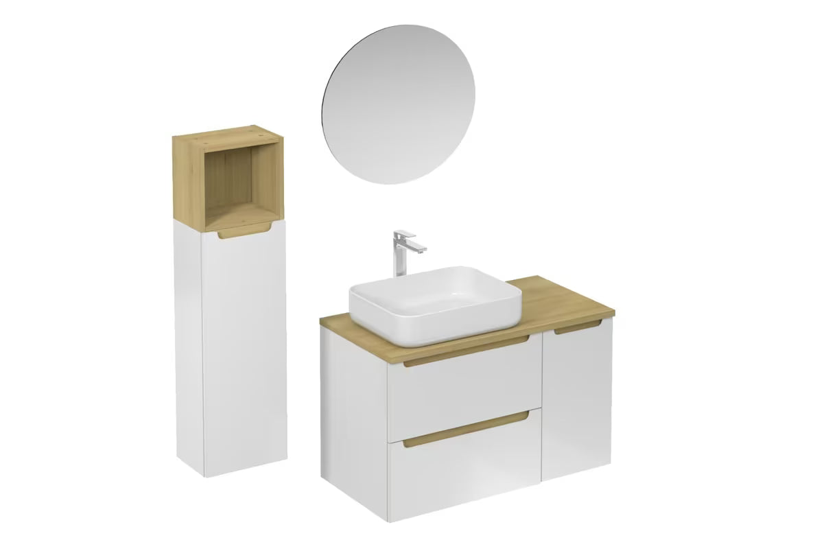 Koupalniški sestav Naturel Stilla u sjajno bijeloj boji z umivalnikom i elementima u dekoru tartuf bukve