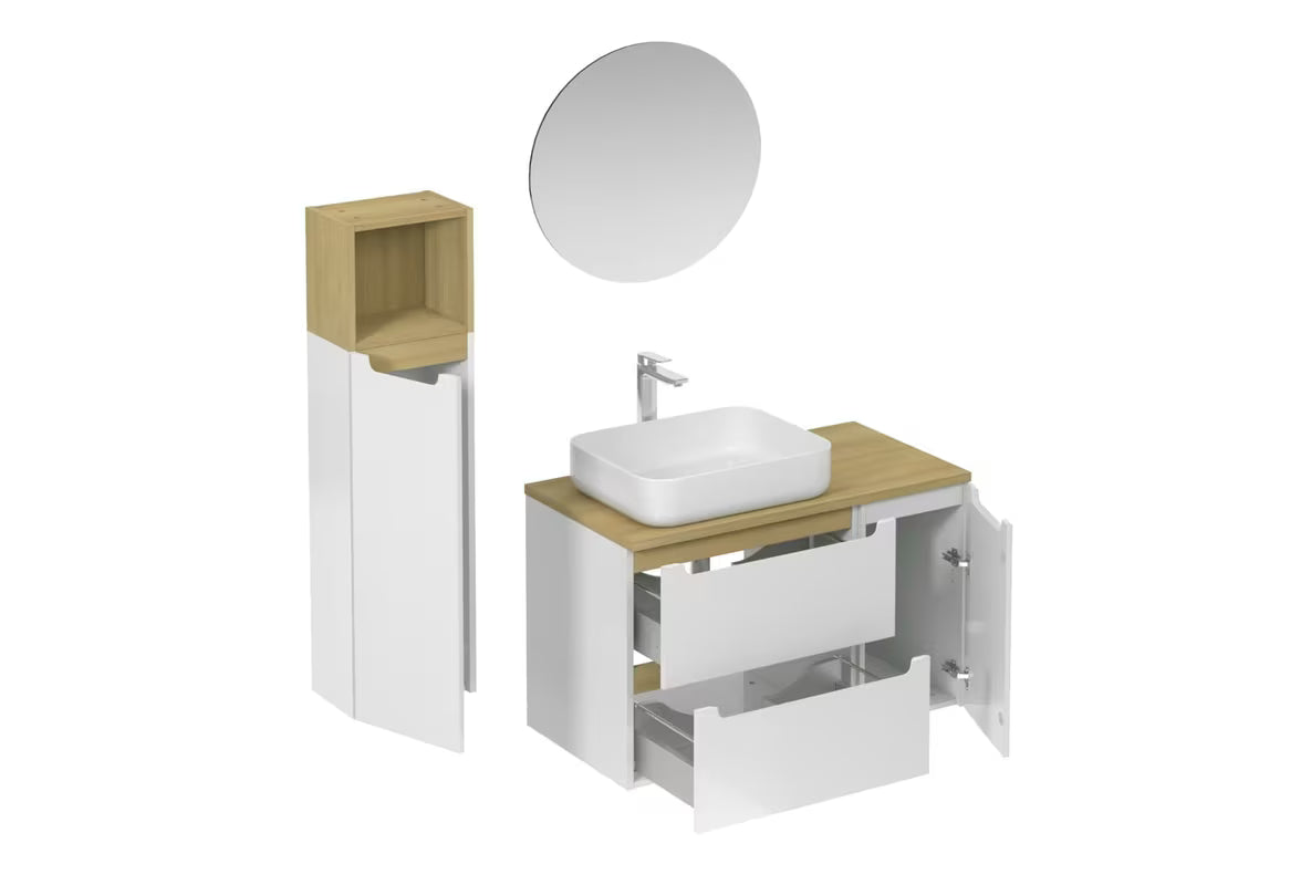 Koupalniški sestav Naturel Stilla u sjajno bijeloj boji z umivalnikom i elementima u dekoru tartuf bukve