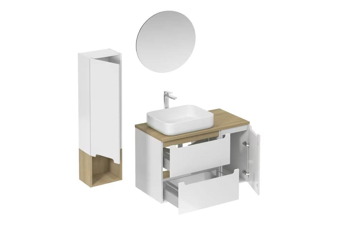 Koupalniški sestav Naturel Stilla u sjajno bijeloj boji z umivalnikom i elementima u dekoru tartuf bukve