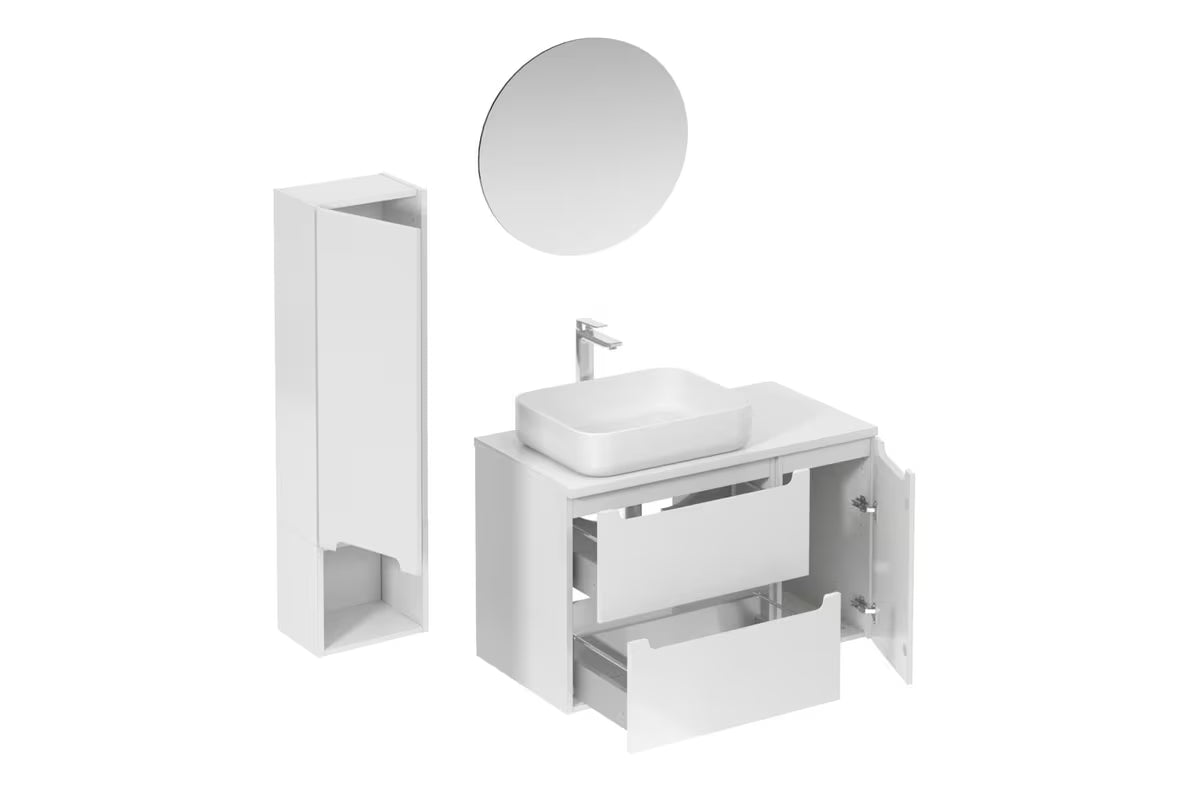 Koupalniški sestav Naturel Stilla u sjajno bijeloj boji z umivalnikom na pult i ogledalom z LED osvetlitvijo.