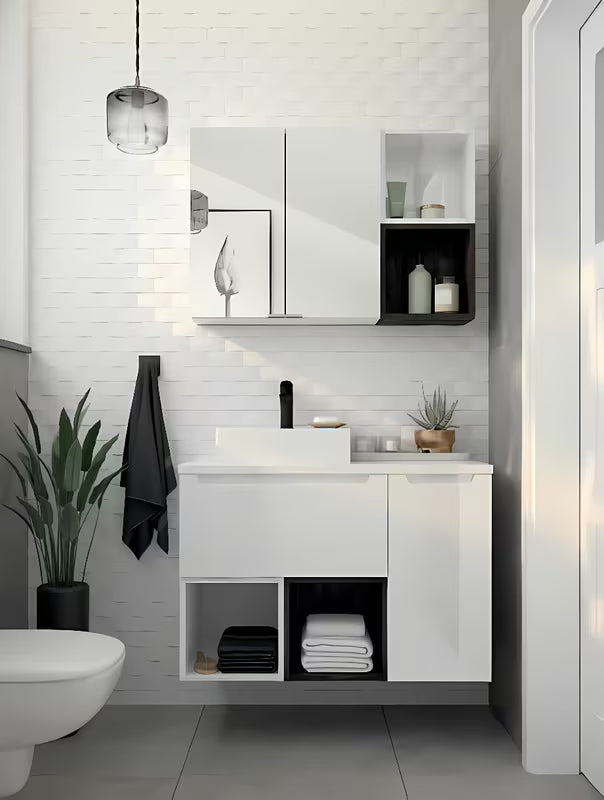 Crni viseči kupaonski policni škatla Naturel Stilla dimenzija 30x30x20 cm.