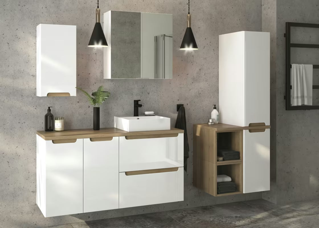 Smeđa viseča kopalniška omarica Naturel Stilla, policni škatla 30x30x44 cm