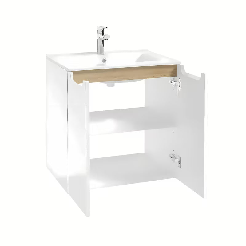 Bijeli viseča kopalniška omarica Naturel Stilla s keramičkim umivaonikom Modena M6046