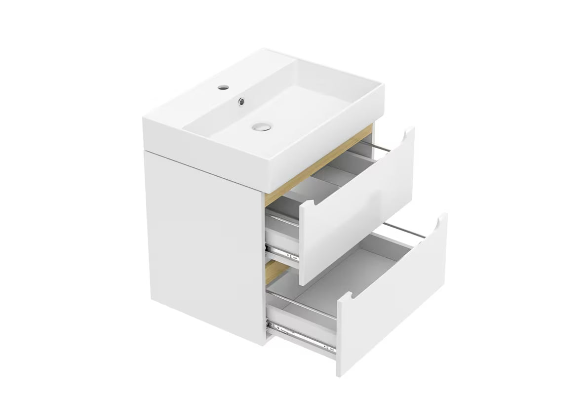 Bijeli viseča kopalniška omarica Naturel Stilla s dvije ladice i umivaonikom SAT Infinitio