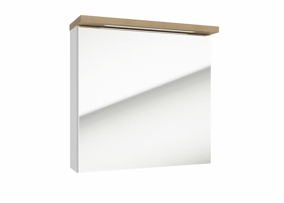 Bela omarica z ogledalom Naturel Stilla 60x60 cm z zgornjo LED-osvetlitvijo in vrati