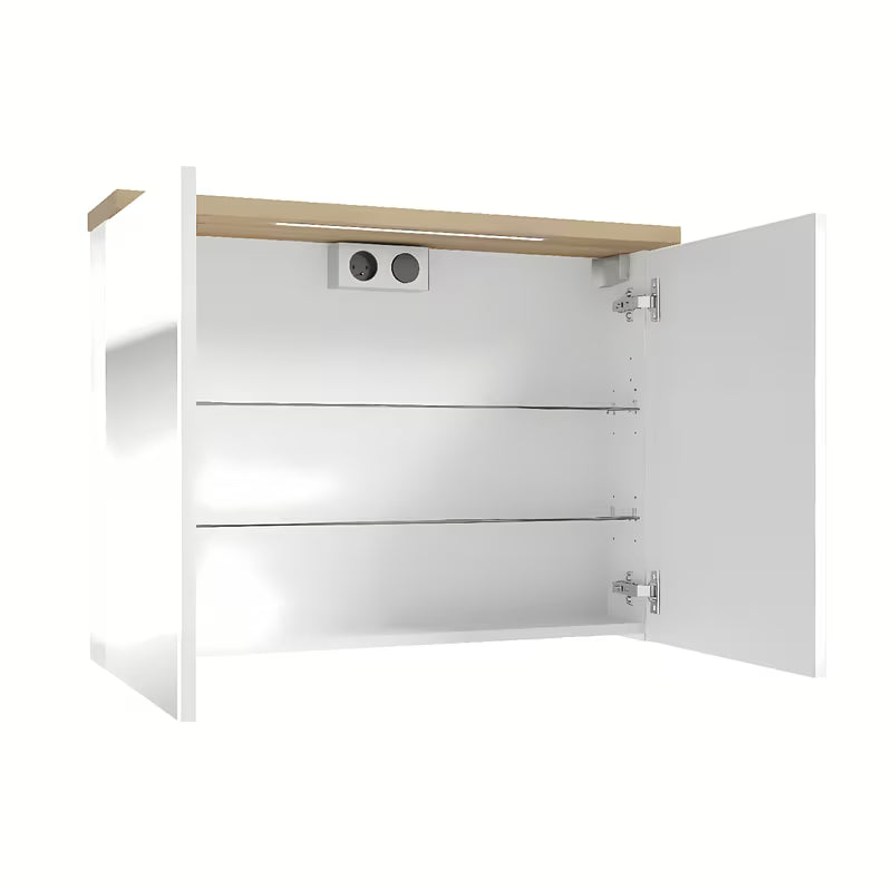 Bela omarica z ogledalom Naturel Stilla 80x60 cm z LED osvetlitvijo in vrati
