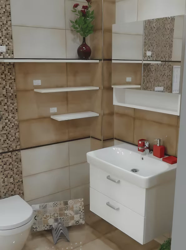 Omarica z Ogledalom Naturel Vario Dekor 75x68,6 cm v mat beli barvi s steklenimi policami