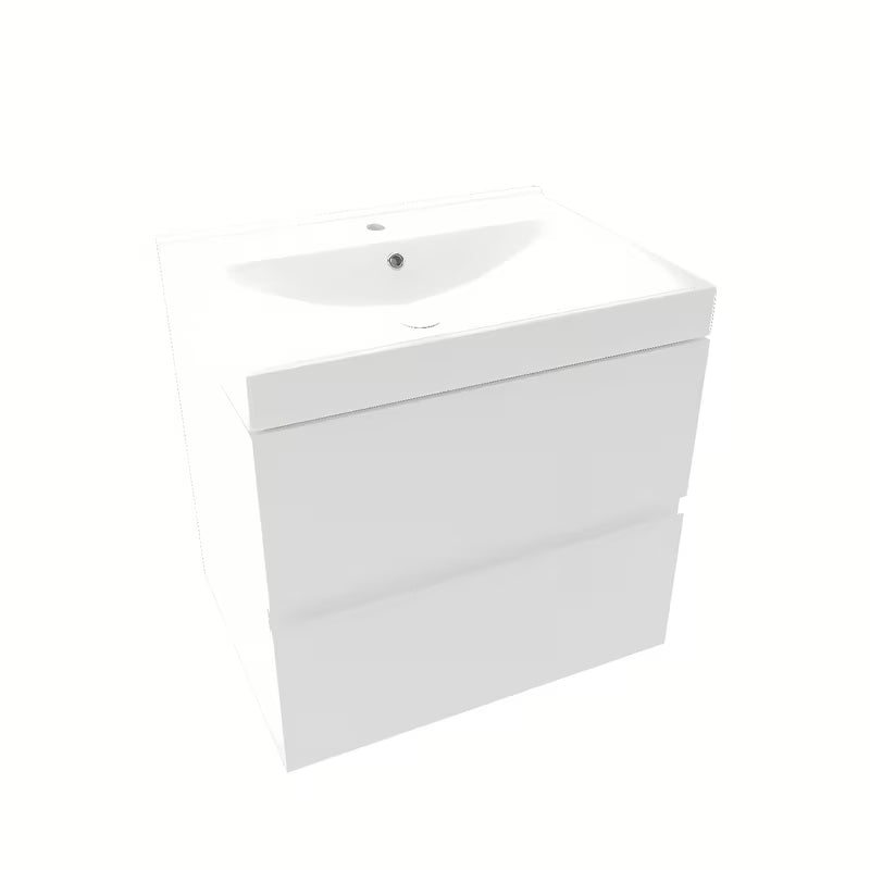 Bijela viseča kopalniška omarica Naturel Verona s keramičkim umivaonikom i otvaranjem bez ručkica