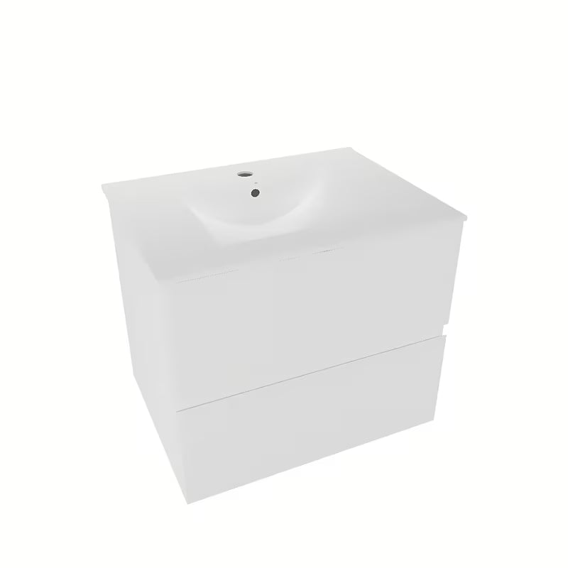 Bijela viseča kopalniška omarica Naturel Verona s keramičkim umivaonikom i ladicama bez ručkica