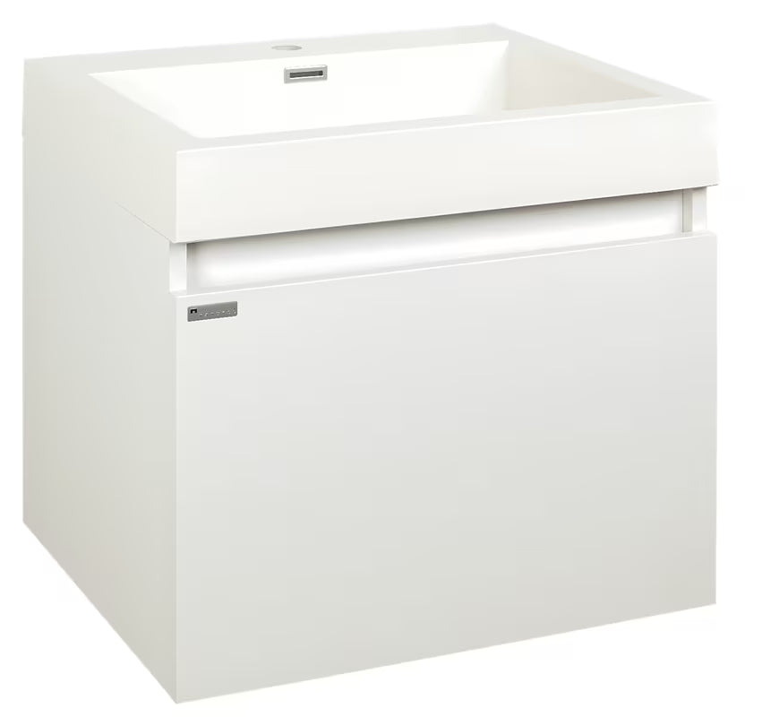 Bijeli sjajni omarica z umivalnikom Naturel Verona s velikom ladicom i umivaonikom od lijevanog mramora.