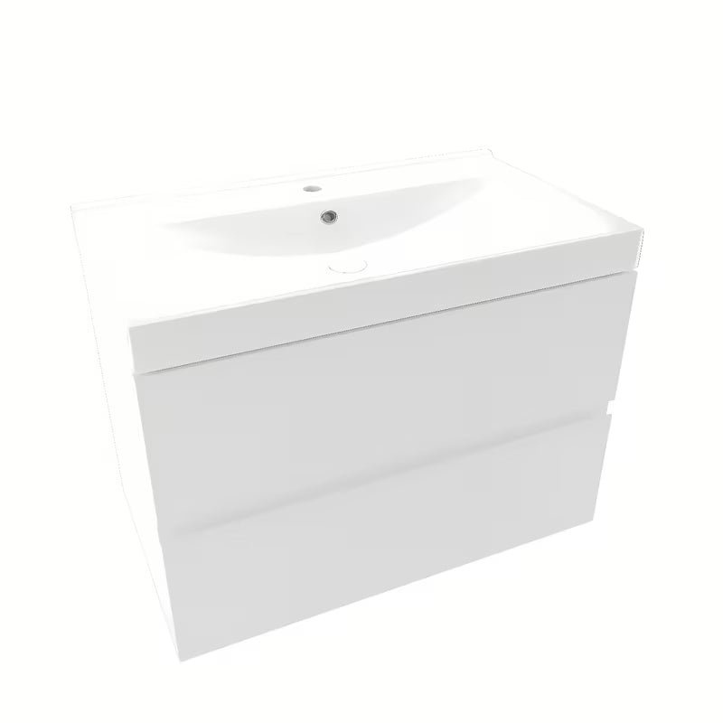 Bijela viseča kopalniška omarica Naturel Verona s keramičkim umivaonikom i ladicama bez ručkica