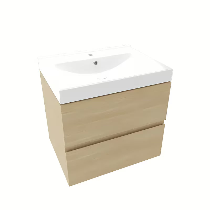 Viseča kopalniška omarica Naturel Verona u svijetlom drvu s keramičkim umivaonikom