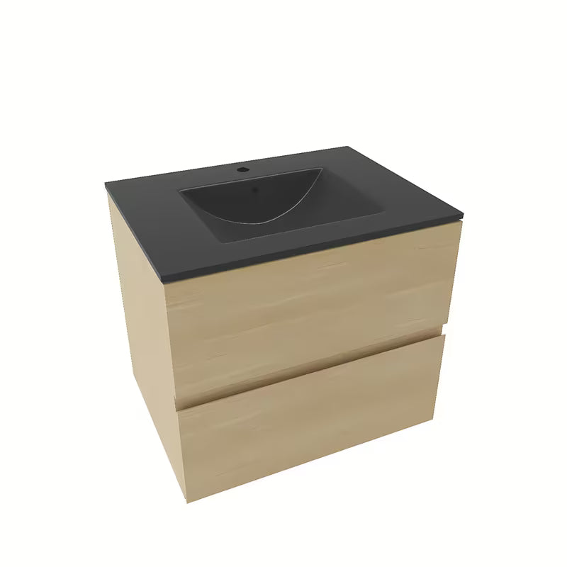 Viseča kopalniška omarica Naturel Verona s ladicama i keramičkim umivaonikom u dekoru svijetlog drva