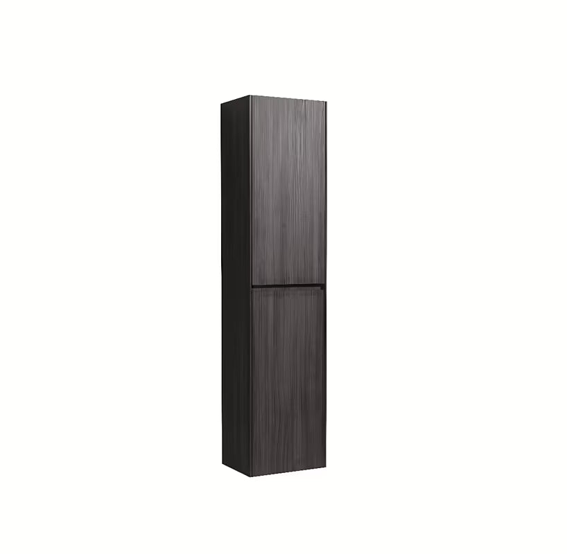 Visoka viseča kopalniška omarica Naturel Verona 40x170x30 cm v dekorju temnega lesa.