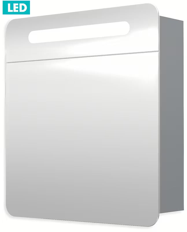 Sivo-srebrna omarica z ogledalom Naturel 60x65 cm z LED osvetlitvijo i s jednim vratima lijevo.