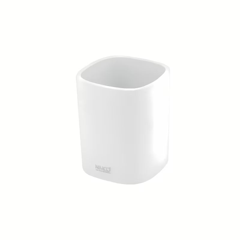 Bijeli samostoječi držalo za zobne ščetke Nimco Badu od polirezina (tvrda plastika).