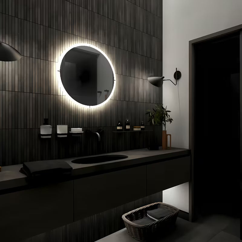 Okruglo kupaonsko LED ogledalo Nimco s obodnim LED osvjetljenjem, promjer 800 mm, aluminijski okvir.