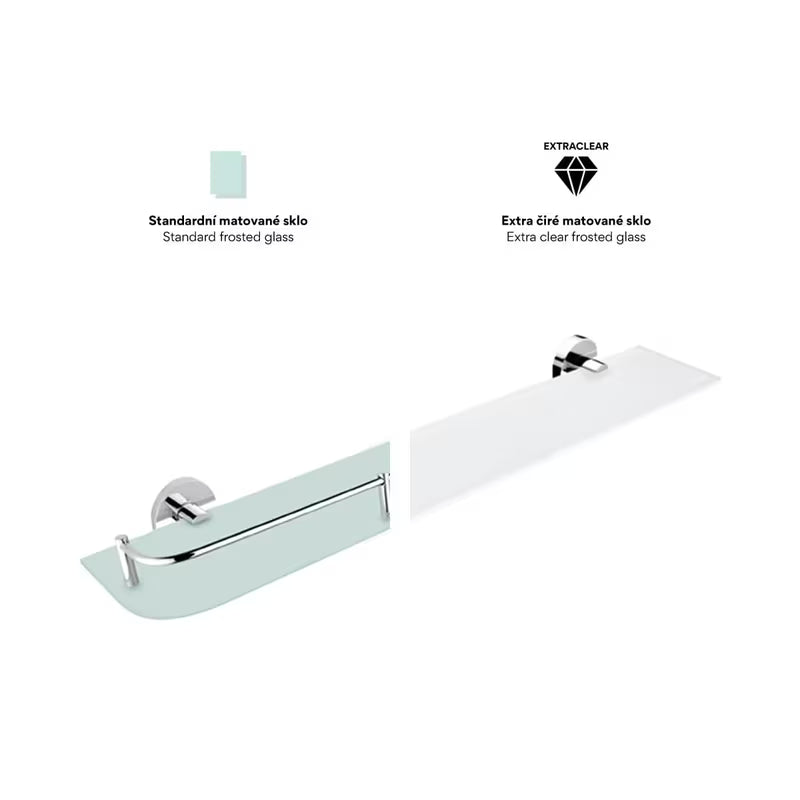 Kromirani polica Nimco Unix s ekstra prozirnim mat staklom za modernu kupaonicu.