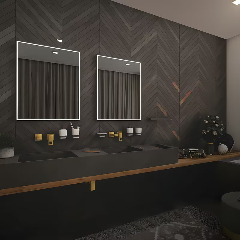 Nimco z osvetlitvijo LED ogledalo 60x80 cm v črni izvedbi z osvetlitvijo po obodu