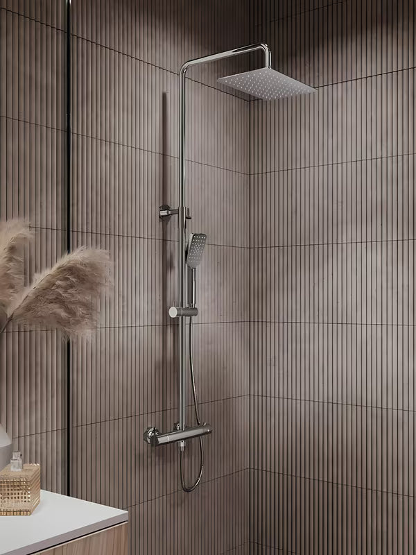 Novaservis Metalia 54 tušni sistem s termostatsko armaturo u krom izvedbi s nadglavnim tušem 300x200 mm