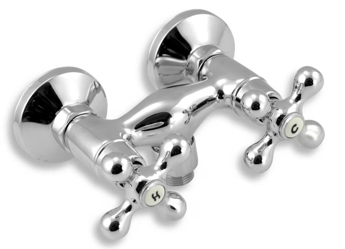 Novaservis Titania Retro II z dvema ročajema armatura za tuš u krom izvedbi pro za zidnu montažu.