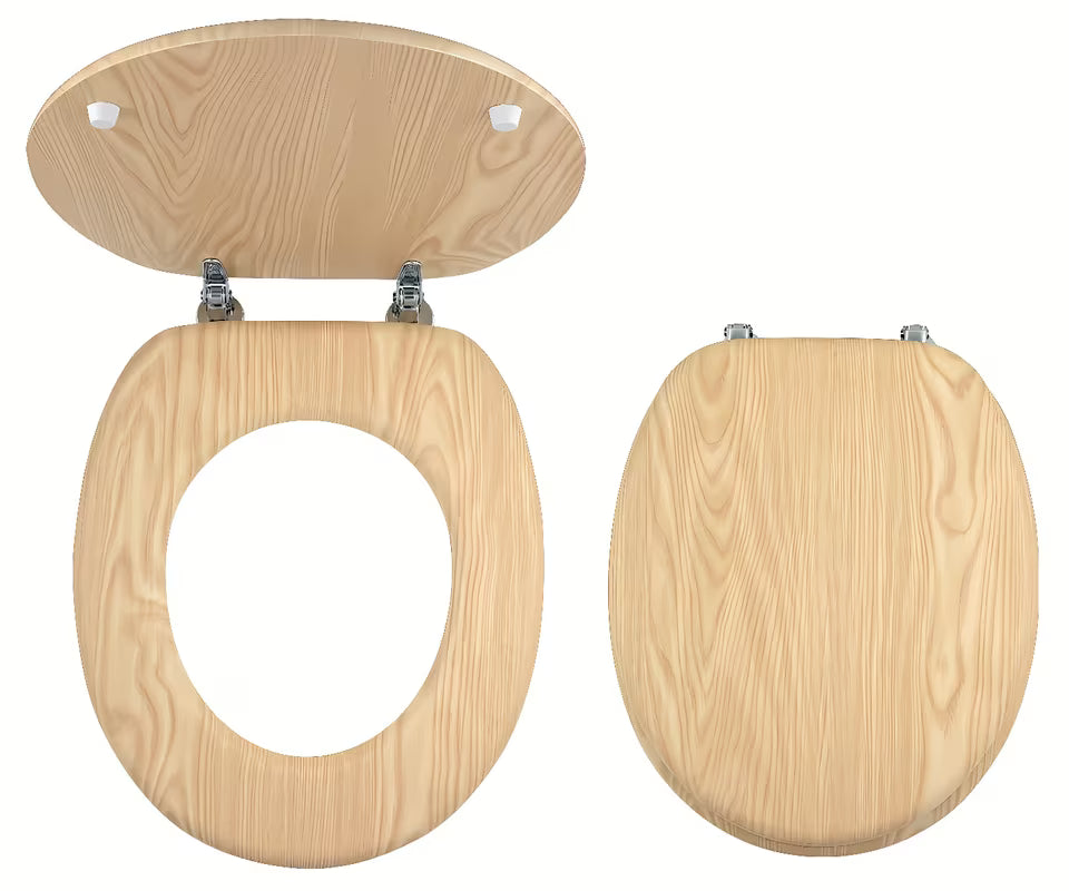 WC deska Novaservis u dekoru jasena od furniranog MDF-a s kromiranim mesinganim ručkicama