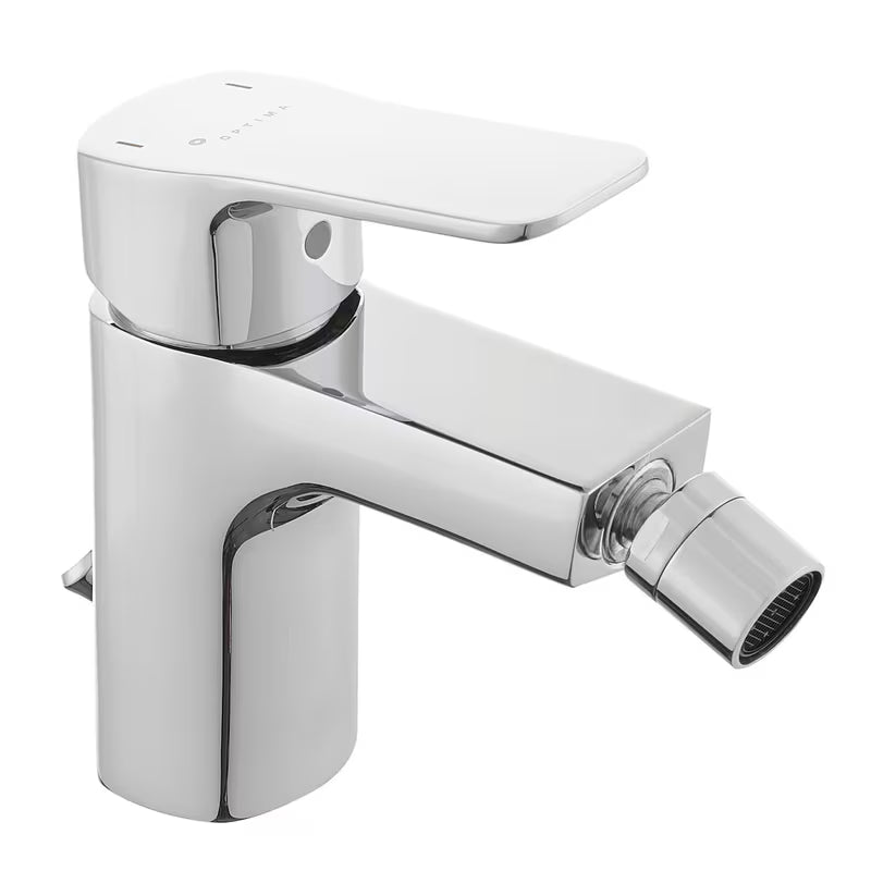 Kromirana enoročna stoječa armatura za bide Optima Cube Way z odtokom i fleksibilnim perlatorom