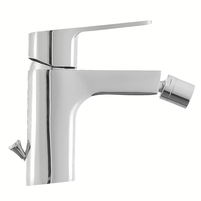 Kromirana enoročna stoječa armatura za bide Optima Cube Way z odtokom i fleksibilnim perlatorom