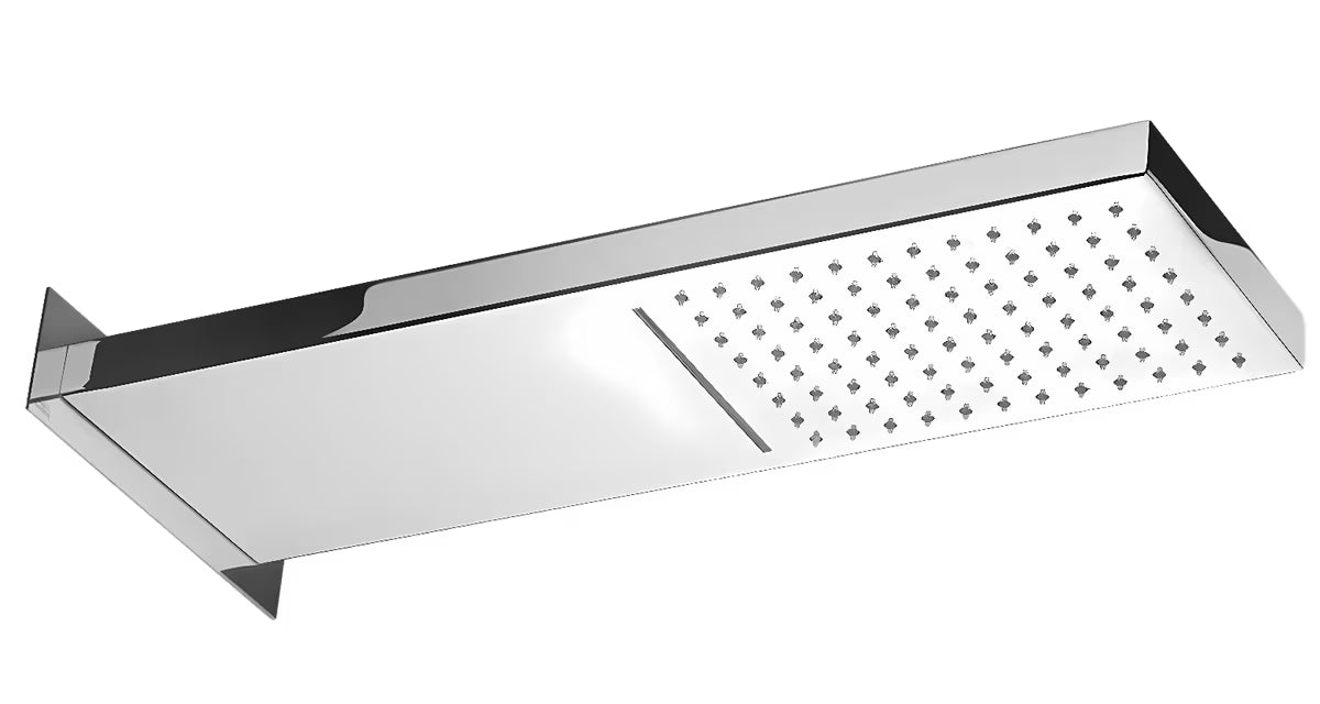 Mjedena nadglavna prha Optima Chrome kvadratnog dizajna s dva mlaza, dimenzija 53 x 16 cm.