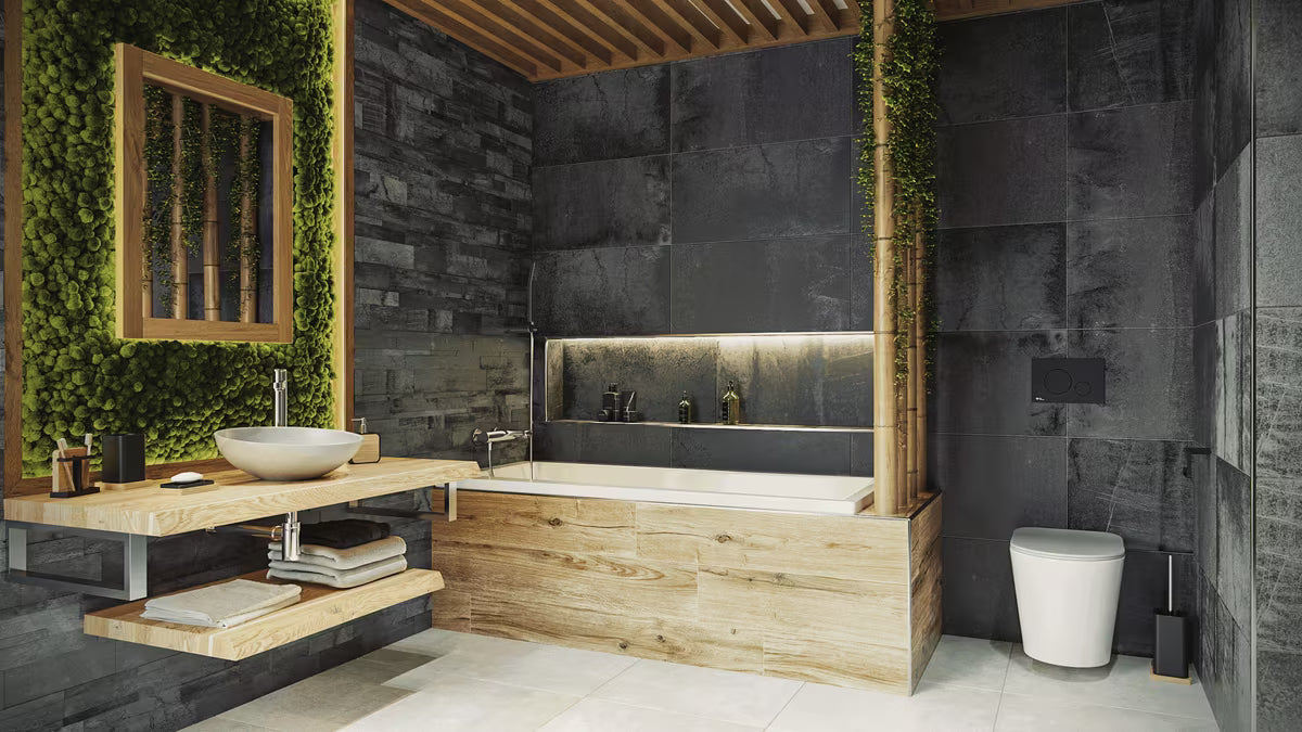 Optima Hombre posoda za kupaonicu u crno-mat izvedbi s bambusovim drvom