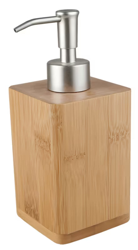 Samostoječi dozirnik za milo Optima Latia od drva s elegantnim dizajnom.