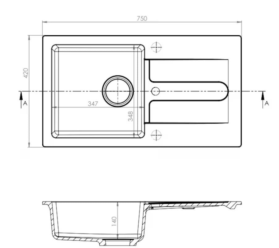 Optima Pablo granitni pomivalno korito z odcejalnikom u crnoj izvedbi pro za gornju ugradnju