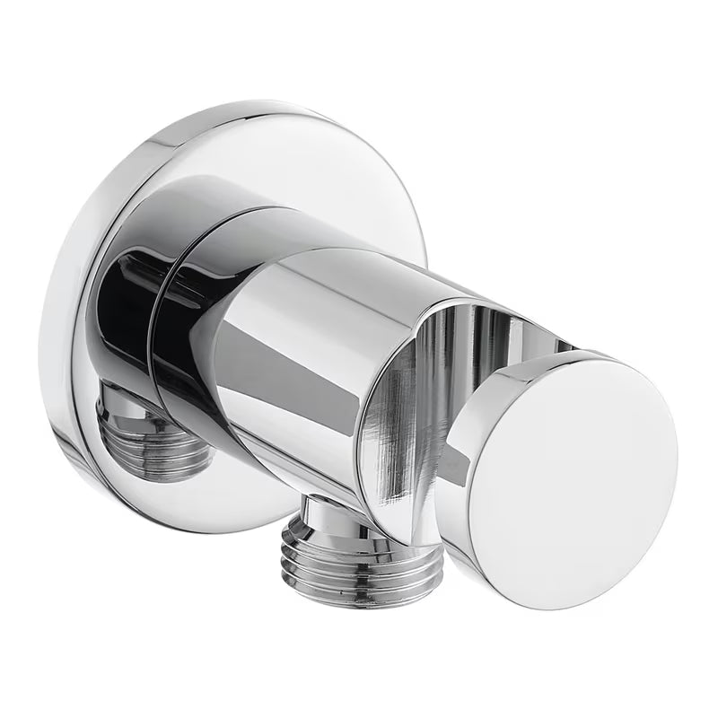 Kromirani priključek za tuš cev tuši Optima s integriranim držačem tuši u zaobljenom dizajnu.