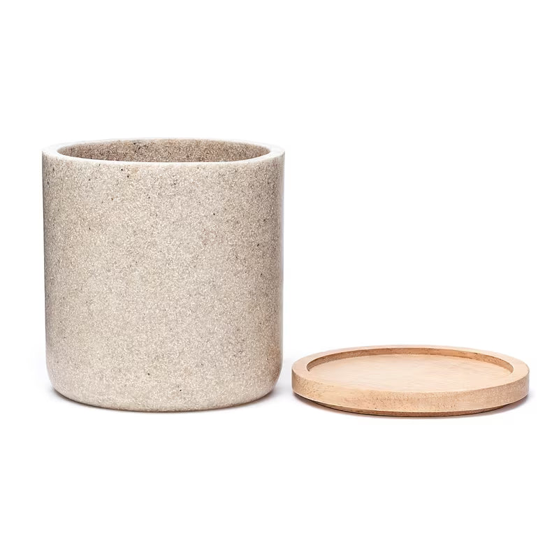 Škatla s pokrovčkom Optima Poly v odtenku light-limestone z lesenim pokrovom