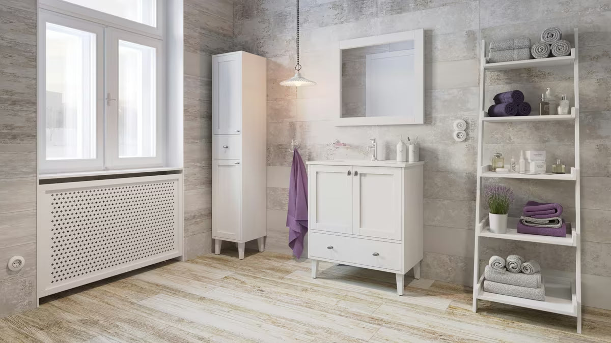 Bijeli keramički dozirnik za milo Optima Provence pro kupaonicu u francuskom provansalskom stilu.