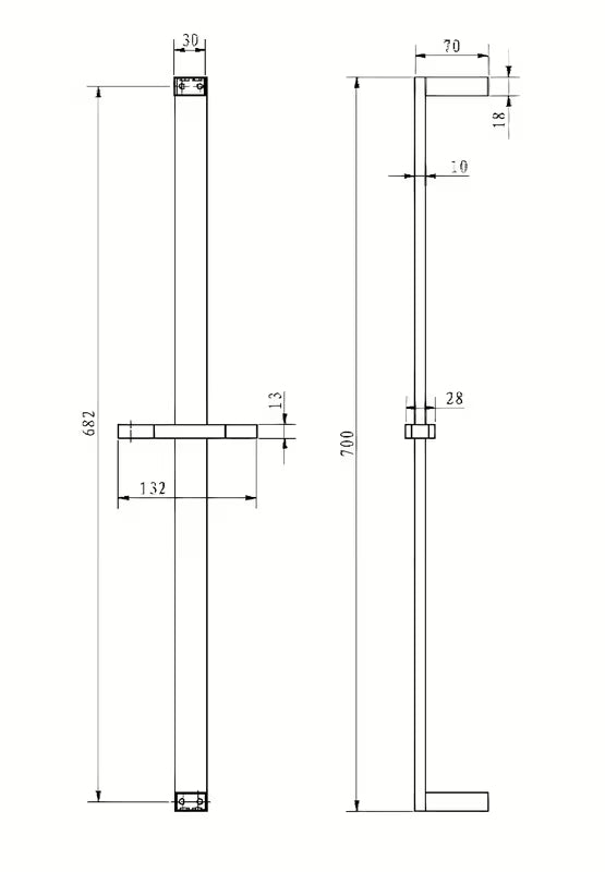 Oglata tuš palica Optima Chrome z drsnim nosilcem, dolžina 68 cm